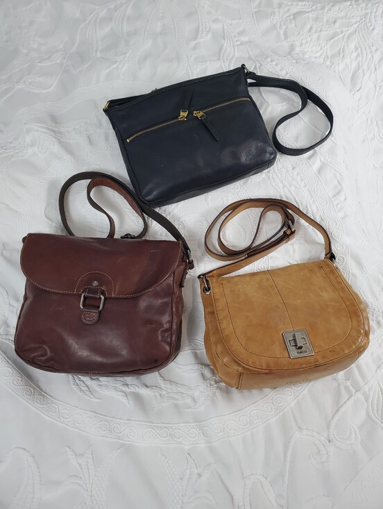 Fossil Handbags - 3 Women’s Leather Crossbody Bags - Fossil Black, Jack George Brown, Born Tan